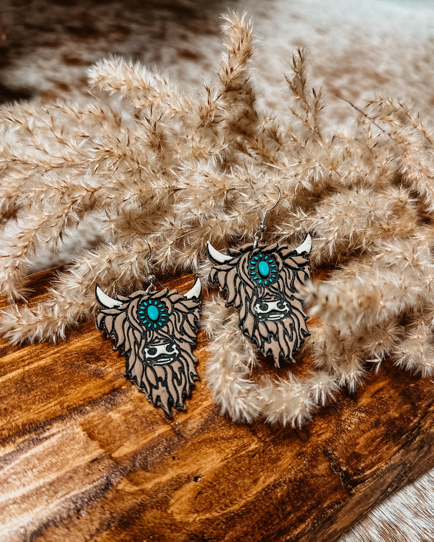 Turquoise Concho Highland Cow Dangles