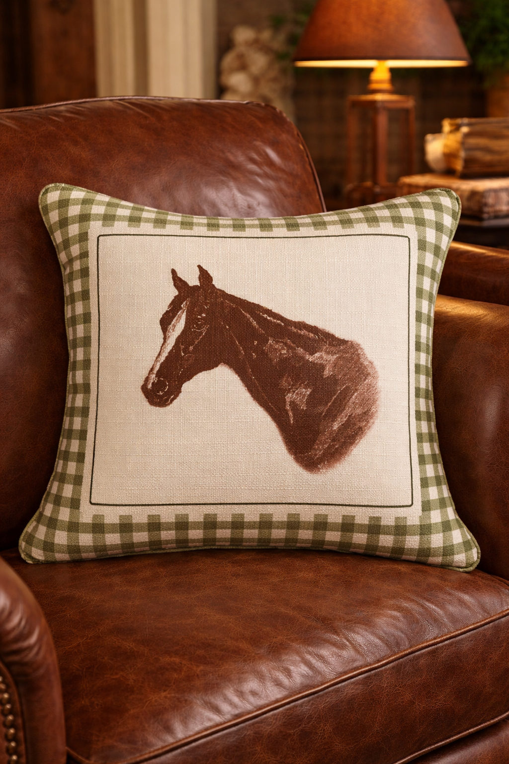 Gingham Horse Pillow