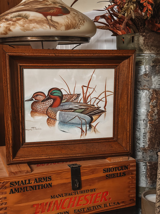 Vtg. Framed Teal Print