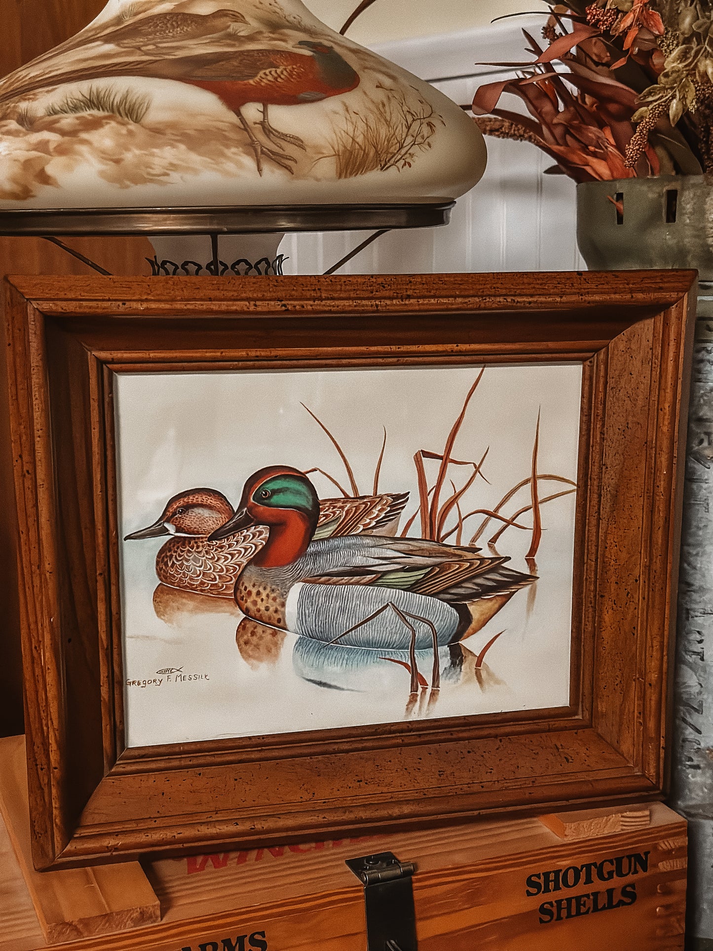 Vtg. Framed Teal Print