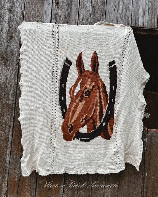 Rare Knit Horse Throw Blanket