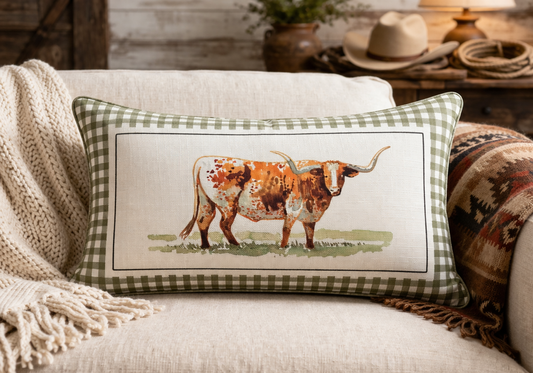 Gingham Longhorn Pillow