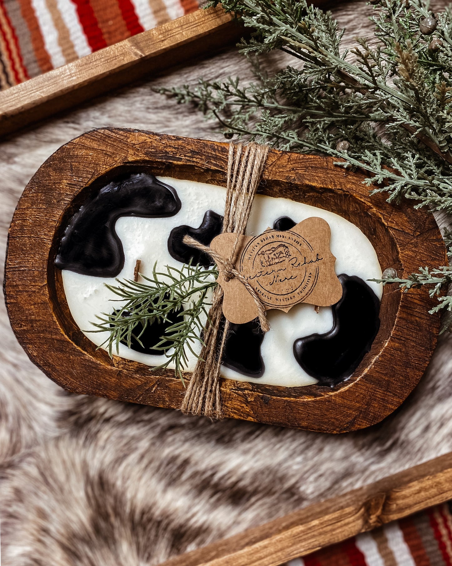 Cow Print Dough Bowl Candle